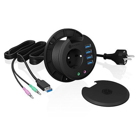 Hub biurkowy IB-HUB1430 80 mm, 4x USB 3.0 Type-A, Audio in /out, kontakt 220V 