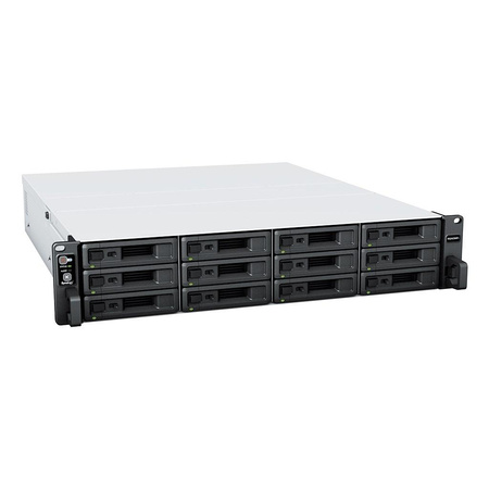 NAS Synology RS2423+; 2U RACK; 12x (3.5" SATA HDD/2.5" SATA SSD); AMD Ryzen V1780B, 8 GB DDR4 ECC UDIMM (max. 32GB), 2x 1GbE RJ-45, 1x 10GbE RJ-45