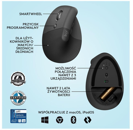 LIFT LEFT VERTICAL ERGO MOUSE -/GRAPHITE / BLACK - EMEA