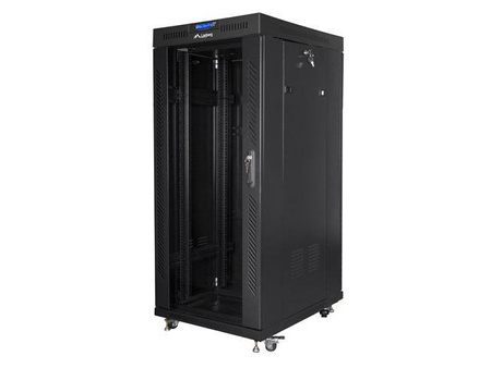 Szafa instalacyjna Rack stojąca 19" 27U 800x1200 Drzwi Szklane czarna Lanberg (flat pack) LCD