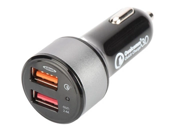 EDNET USB Car Charger Quick Charge 3.0 2 Ports Input 12-24V Outputs 3-6.5V/3A 5V/2.4A