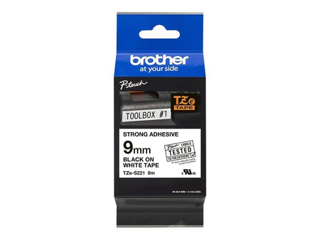 BROTHER TZeS221 Taśma Brother 9mm BLACK ON WHITE ADHESIVE TAPE