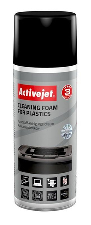 Activejet AOC-100 Pianka do plastiku, 400 ml. Pianka z aktywnymi cząsteczkami, usuwająca wszelkiego rodzaju zanieczyszczenia powierzchni wykonanych z plastiku. Niezbędna w każdym biurze, idealna do czyszczenia klawiatur, obudów monitorów, komputerów