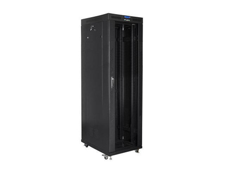 Szafa instalacyjna Rack stojąca 19" 42U 800x800 czarna drzwi szklane LCD Lanberg (flat pack)