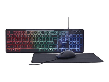 GEMBIRD Zestaw 3 w 1 Klawiatura multimedialna z podświetleniem RGB czarna mysz wraz z podkładką