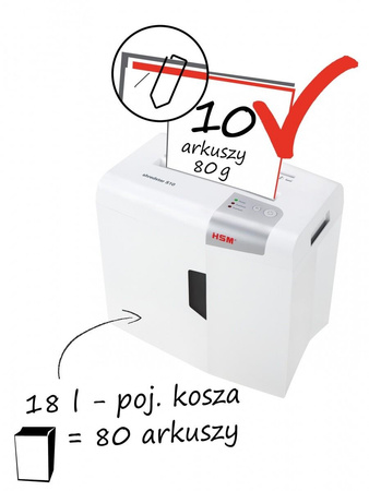 HSM 1042121 Shredstar S10 - paski 6mm/ 10 arkuszy 80 g/ kosz 18 l/ P-2 - uszkodzone opakowanie (P)