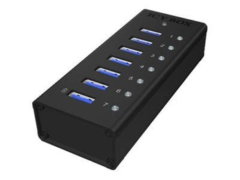 ICY BOX IB-AC618 7-portowy Hub USB 3.0 wytrzymała aluminiowa obudowa Czarny