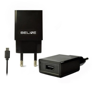 Ładowarka sieciowa USB + microUSB 1A czarna