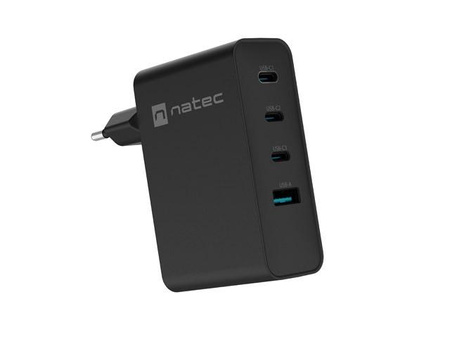 NATEC Ładowarka sieciowa Ribera GaN 3x USB-C + 1x USB-A Power Delivery 100W czarna