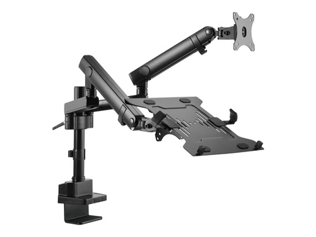 GEMBIRD Biurkowe regulowane ramię na 2 monitory + półka na notebooka -pełny ruch 17-32inch  do 8kg
