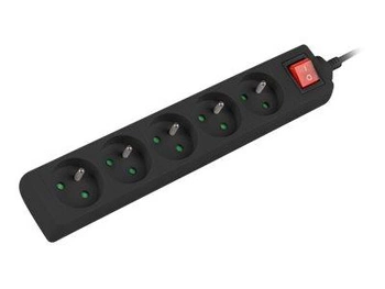 LANBERG PS1-05E-0300-BK Lanberg Listwa Zasilająca 3M Czarna 5X 230V PL Z Wyłącznikiem, Kabel z Miedzi