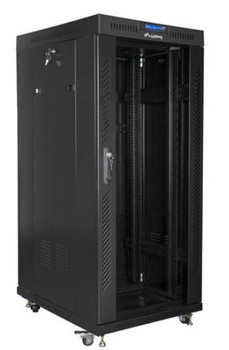 Szafa instalacyjna rack stojąca 19 cali 27u 800x1000 czarna drzwi szklane LCD (flat pack)