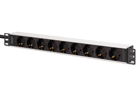 DIGITUS 1U Alu PDU rackmount 8x Safety outlet 1x outlet 16A 230VAC 50/60Hz IEC C20 plug
