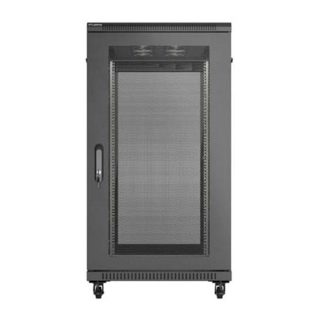 Szafa instalacyjna rack stojąca 19" 22U 600x1200 czarna drzwi perforowane (flat pack)