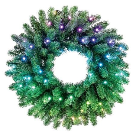 Twinkly Wstępnie oświetlony wieniec – 50 RGB LED, Regal 24" zielony przewód, typ wtyczki C
