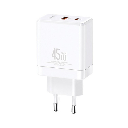 Ładowarka sieciowa Usams US-CC178 45W GaN 1xUSB-C  + 1xUSB PD 3.0 QC 3.0 bez kabla - biała