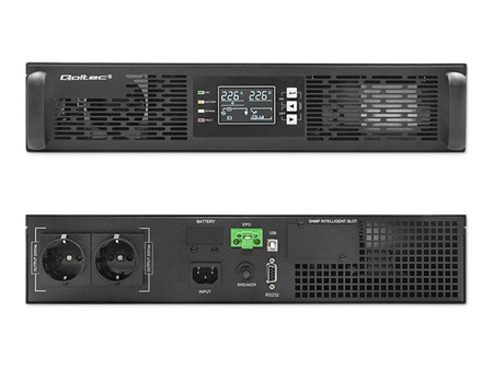 QOLTEC 52285 Zasilacz awaryjny UPS do RACK / 1kVA / 1000W / Power Factor 1.0 / LCD / EPO / USB / On line