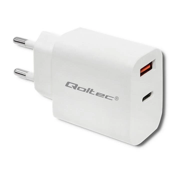 Ładowarka sieciowa | 18W | 5-12V | 1.5-3A | USB typ C PD |  USB QC 3.0 | Biała