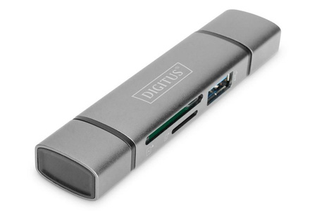 Czytnik kart 3-portowy USB Typ C/ USB 3.0 SuperSpeed SD Micro SD HQ  aluminium Szary