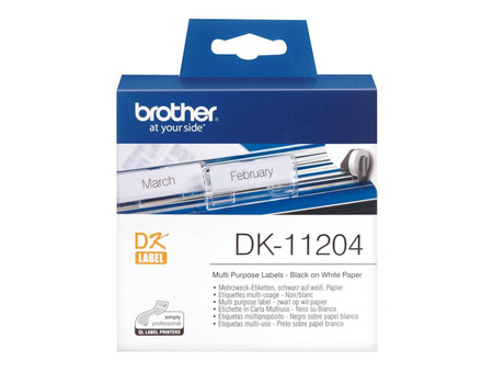 BROTHER DK11204 Taśma Brother samoprzylepne etykiety papierowe (termiczne) 17x54mm, 400 szt.