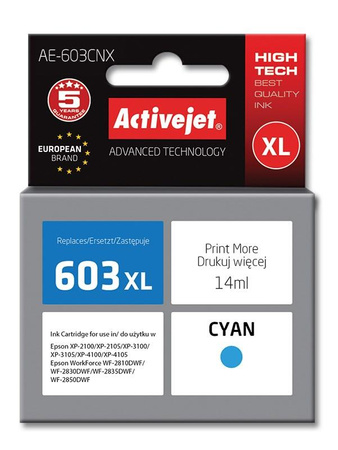 Activejet AE-603CNX Tusz (zamiennik Epson 603XL T03A24; Supreme; 14 ml; niebieski)