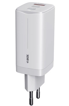 Ładowarka sieciowa GaN iBOX C-65 USB-C PD65W, kabel USB-C, White