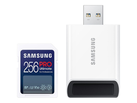 SAMSUNG SD PRO Ultimate 256GB SD Memory Card incl. USB card reader UHS-I U3 Full HD & 4K UHD 200 MB/s Read 130 MB/s Write