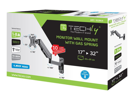 TECHLY Uchwyt ścienny TV LED/LCD 17-32 8kg VESA regulowany ze sprężyną gazową