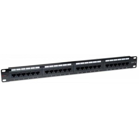 Patch panel 1U UTP 24xR J45 Cat.6, czarny