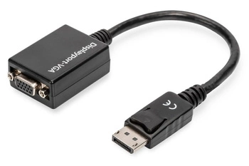Kabel adapter DIGITUS DisplayPort z zatrzaskiem 1080p 60Hz FHD Typ DP/DSUB15 M/Ż czarny 0.15m