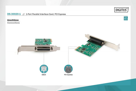 Karta rozszerzeń (Kontroler) LPT PCI Express, 1xDB25, Low Profile, Chipset: ASIX99100