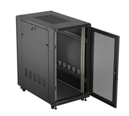 Szafa instalacyjna rack stojąca 19" 22U 600x1000 czarna drzwi perforowane ( flat pack)