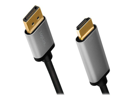 LOGILINK CDA0107 Kabel DisplayPort DP/M na HDMI A/M 4K/60 Hz aluminium czarny/szary 2m