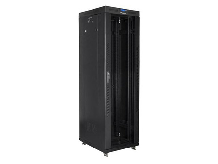 Szafa instalacyjna rack stojąca 19 42U 600x800 czarna, drzwi szklane lcd (Flat pack)