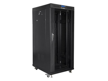 Szafa instalacyjna Rack stojąca 19" 27U 800x1000 czarna drzwi szklane LCD Lanberg (flat pack)