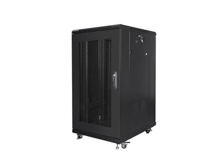 Szafa instalacyjna Rack stojąca 19" 22U 800x800 czarna drzwi perforowane Lanberg (flat pack)