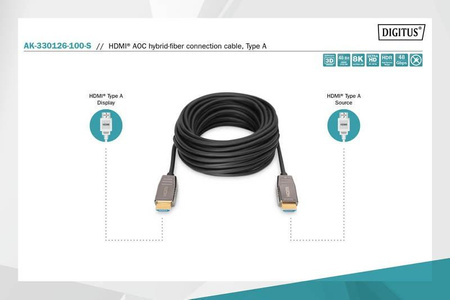 Kabel DIGITUS połączeniowy hybrydowy AOC HDMI 2.1 Ultra High Speed 8K60Hz UHD HDMI A/HDMI A M/M czarny 10m