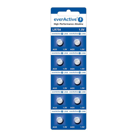 Bateria alkaliczna mini everActive AG5 G5 LR754 LR48 - blister 10 sztuk