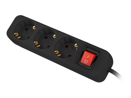 LANBERG Listwa przedluzacz 3x Shuko 1.5m z wylacznikiem kabel z pelnej miedzi czarna