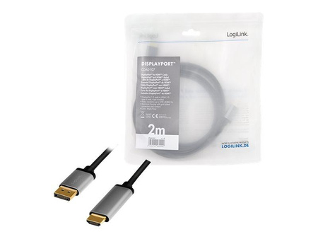LOGILINK CDA0107 Kabel DisplayPort DP/M na HDMI A/M 4K/60 Hz aluminium czarny/szary 2m