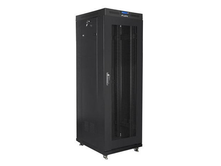 Szafa instalacyjna Rack stojąca 19" 37U 600x800 czarna drzwi perforowane LCD Lanberg (flat pack)