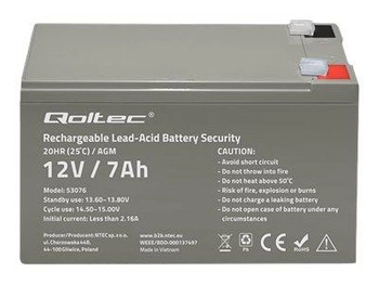 QOLTEC 53076 Akumulator AGM 12V 7Ah max. 105A Security