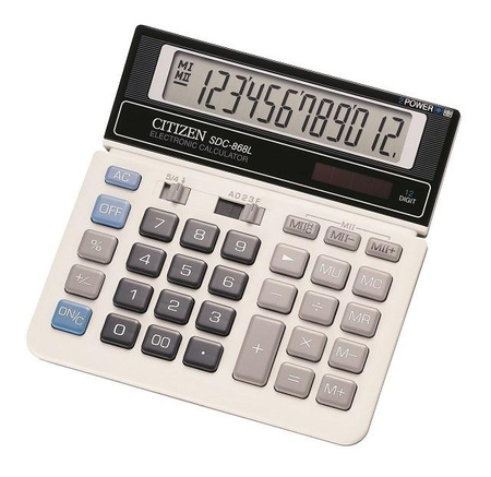 CITIZEN KALKULATOR BIUROWY SDC-868L, 12-CYFROWY, 154X152MM, CZARNO-BIAŁY