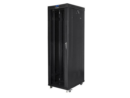 Szafa instalacyjna Rack stojąca 19" 42U 600x1000 czarna drzwi szklane LCD Lanberg (flat pack)