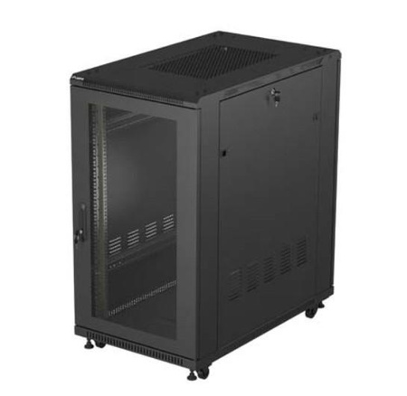 Szafa instalacyjna rack stojąca 19" 22U 600x1000 czarna drzwi    perforowane ( flat pack) 