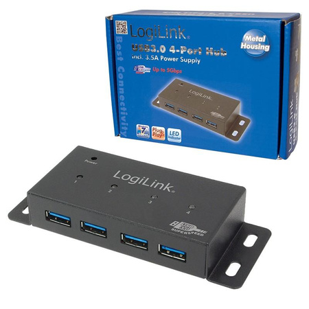 HUB 4xUSB3.0 Aktywny Metalowa obudowa 