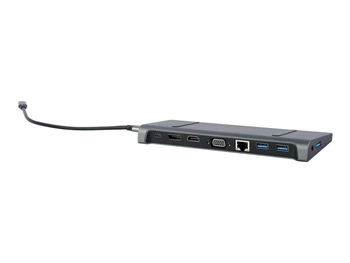 GEMBIRD A-CM-COMBO9-02 Adapter USB Typ-C 9w1 Hub3.0 + HDMI + DisplayPort + VGA + PD + LAN + dźwięk stereo szary