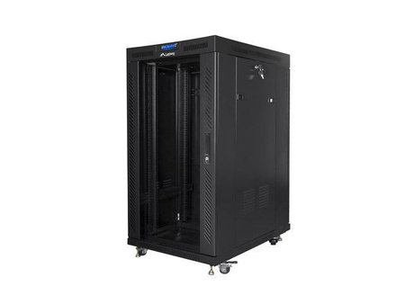 Szafa instalacyjna Rack stojąca 19" 22U 800x1000 czarna drzwi szklane LCD Lanberg (flat pack) V2