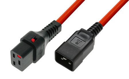 Kabel zasilający serwerowy z blokadą IEC LOCK 3x1,5mm2 C20 prosty/C19 prosty M/Ż 2m czerwony