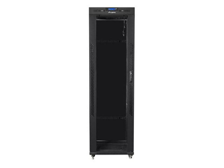 Szafa instalacyjna rack stojąca 19 42u 600x600 czarna, drzwi szklane lcd (Flat pack)